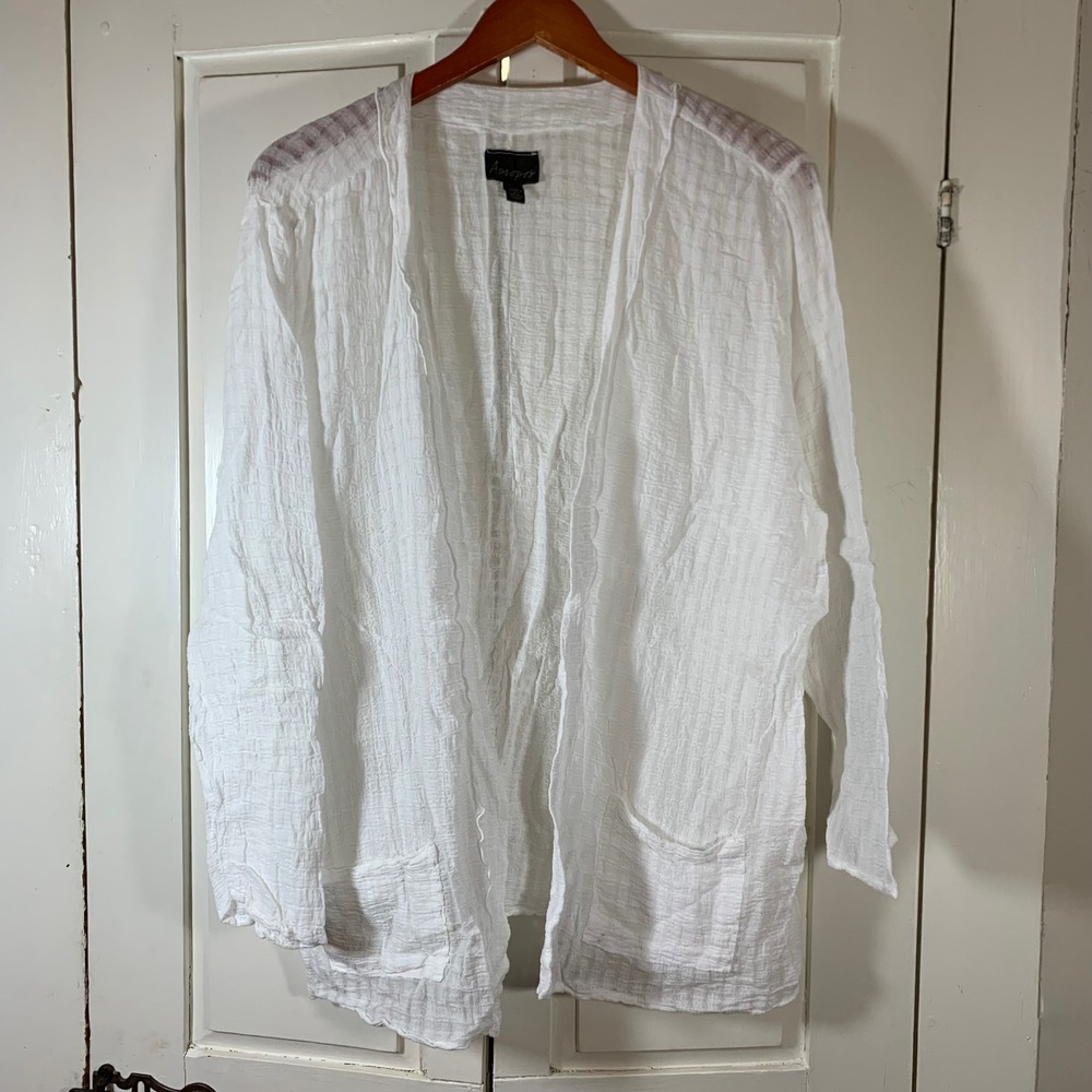 Apropos Womens XL White Crinkle Gauze Open Front Cardigan Cotton‎ Blend USA Made